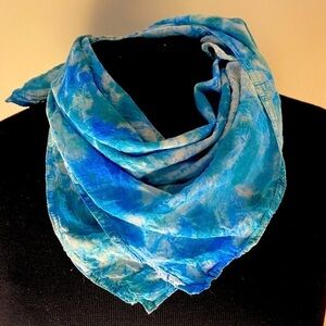 Organic cotton scarf, one of a kind art to wear tie dye square, blue and green